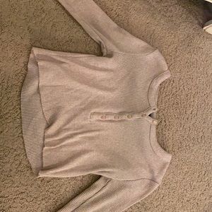 Forever 21 long sleeve beige button up crop top